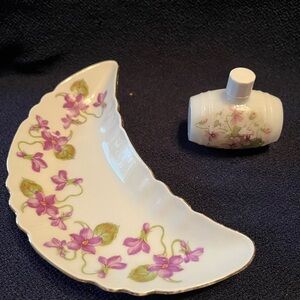 Floral Crescent Dish and Perfume Bottle Set